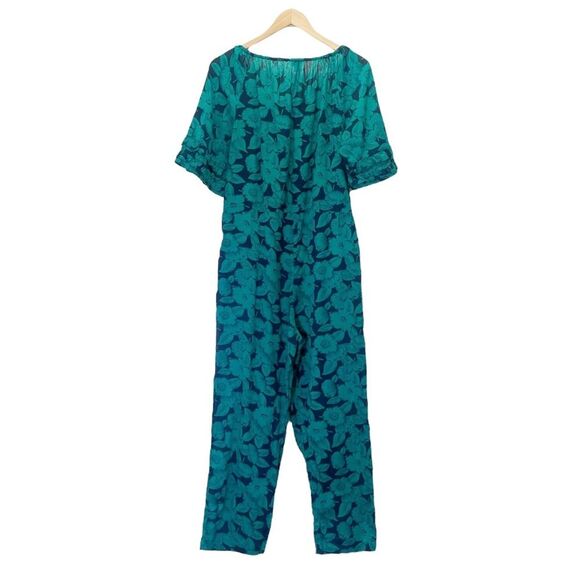 Sundance Grand Bays Jumpsuit Blue Teal Floral Cotton Voile Wide Leg Size Small - Picture 3 of 13